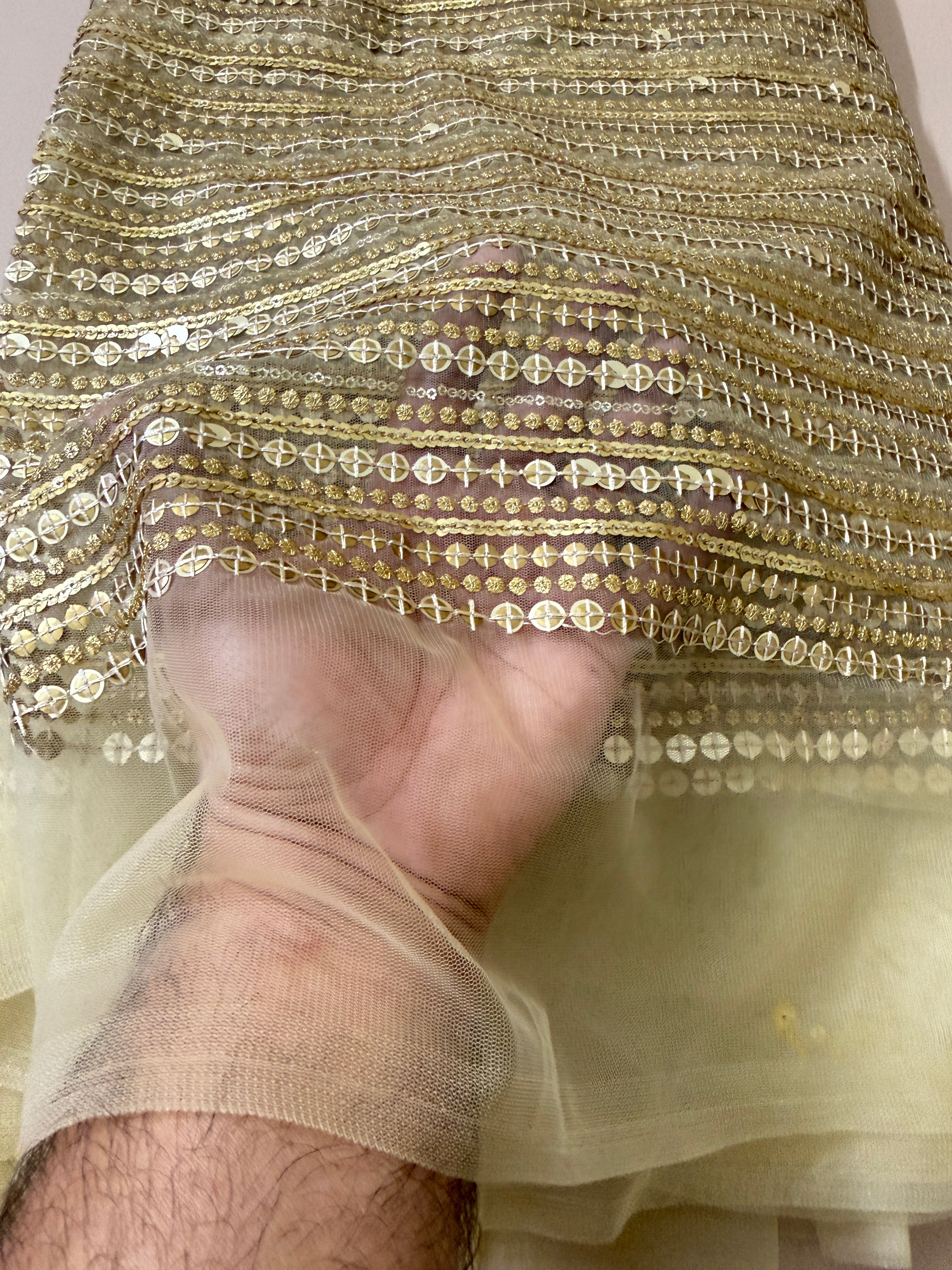 Gold Net Embroidered Fabric by Yard – 46" Wide | 38" Embroidery Width