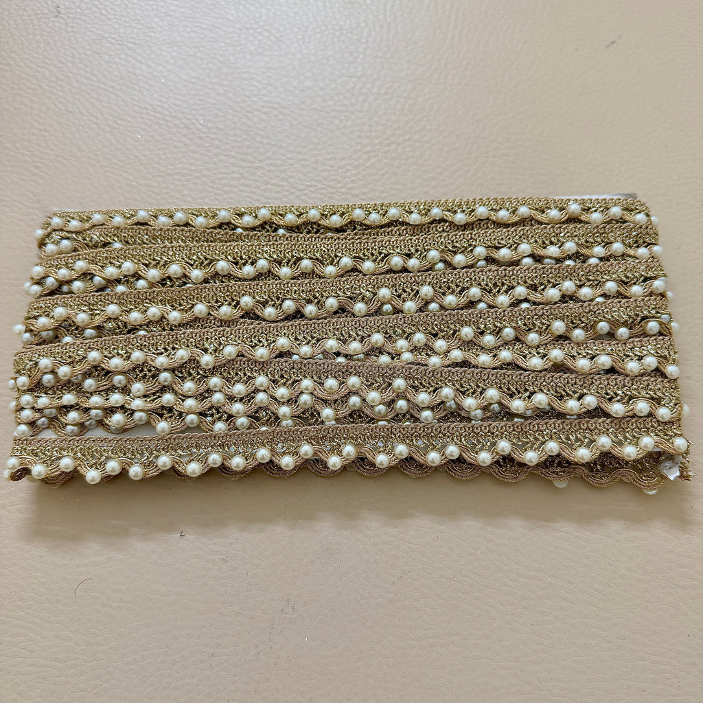 Gold Zari Scalloped Lace with Pearl Edging - 9 Yard Roll