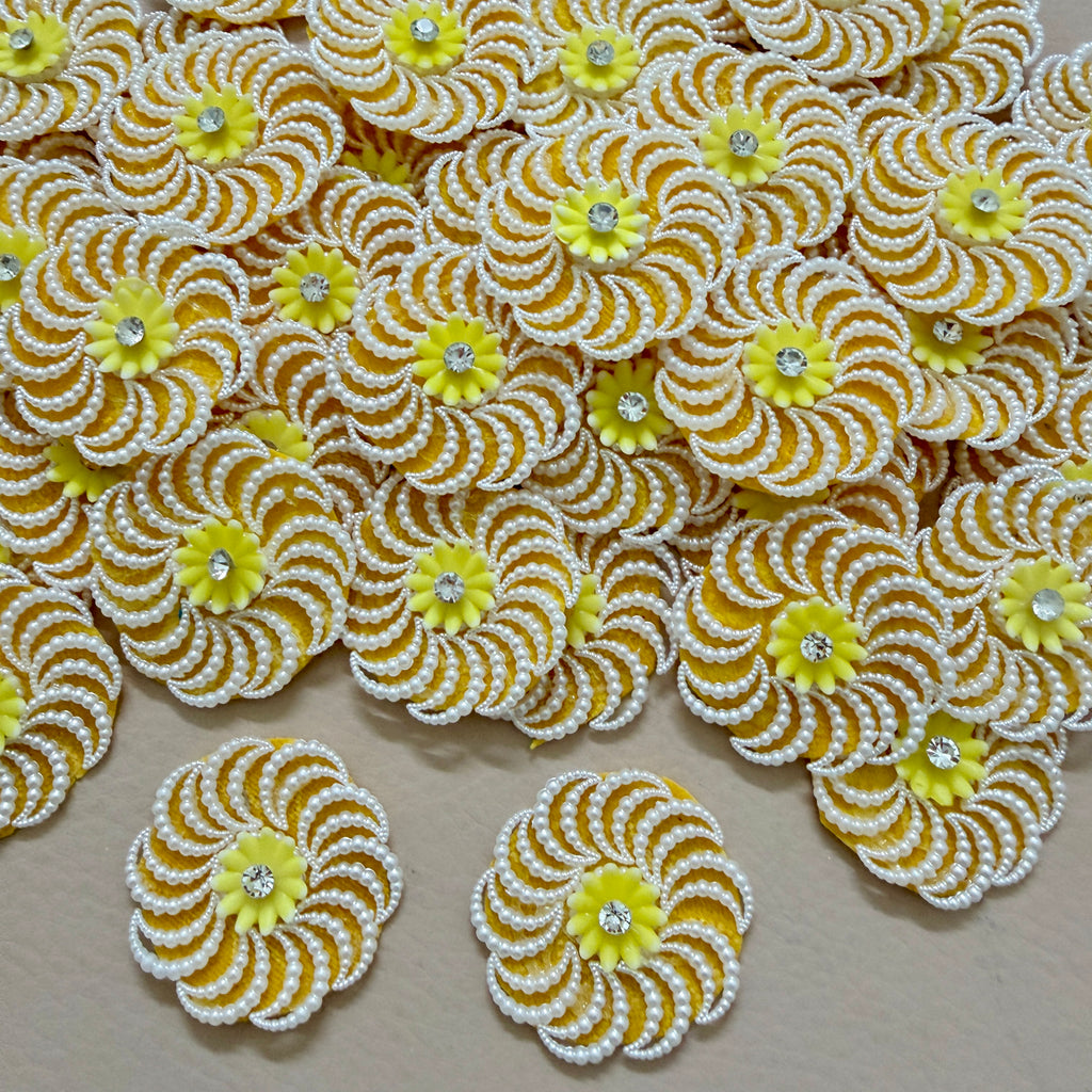 Sunflower Yellow Pearl Swirl Flower Appliques 4.5cm Craft Embellishments - Pack of 10
