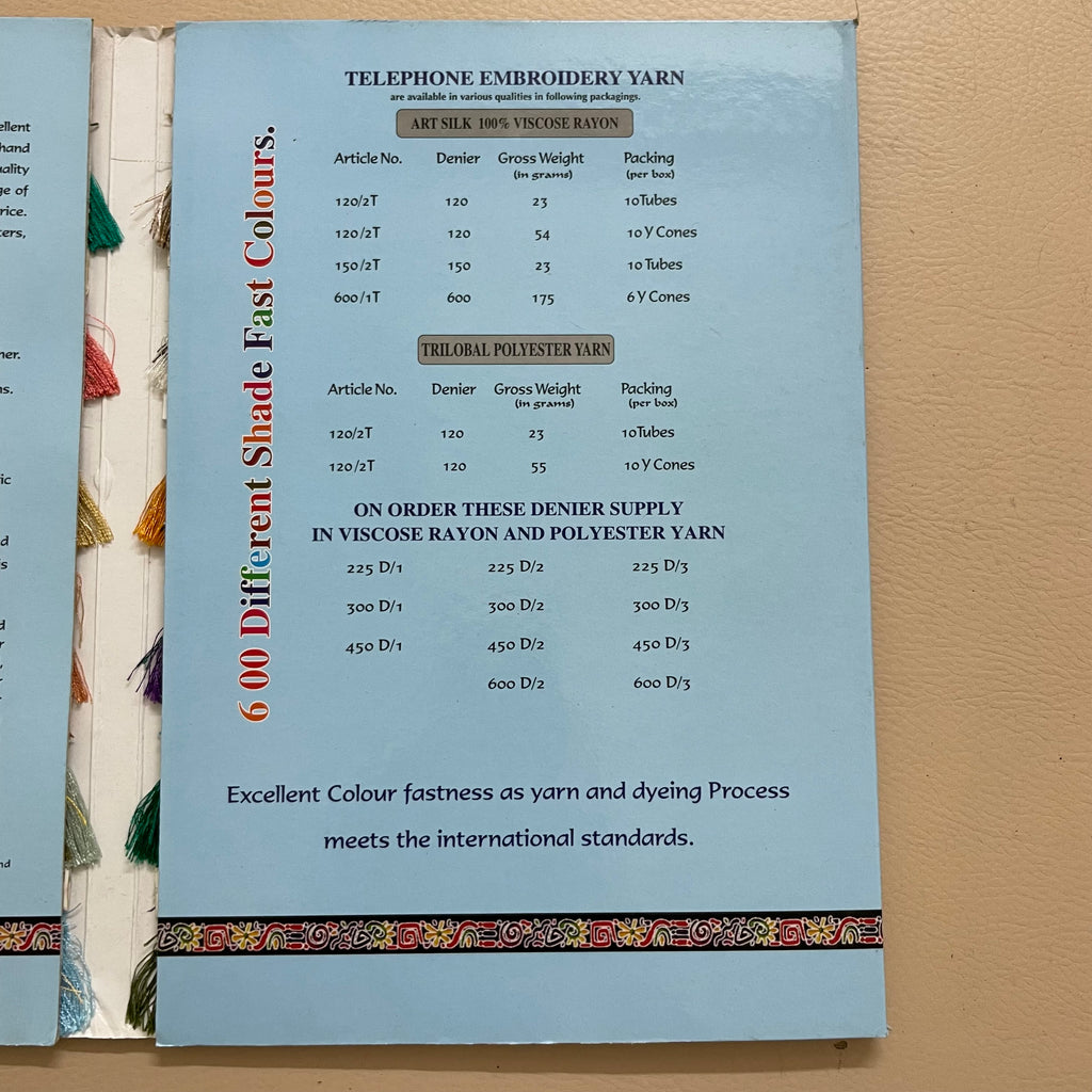 Telephone Embroidery Thread Shade Card - Filament Yarn Color Chart