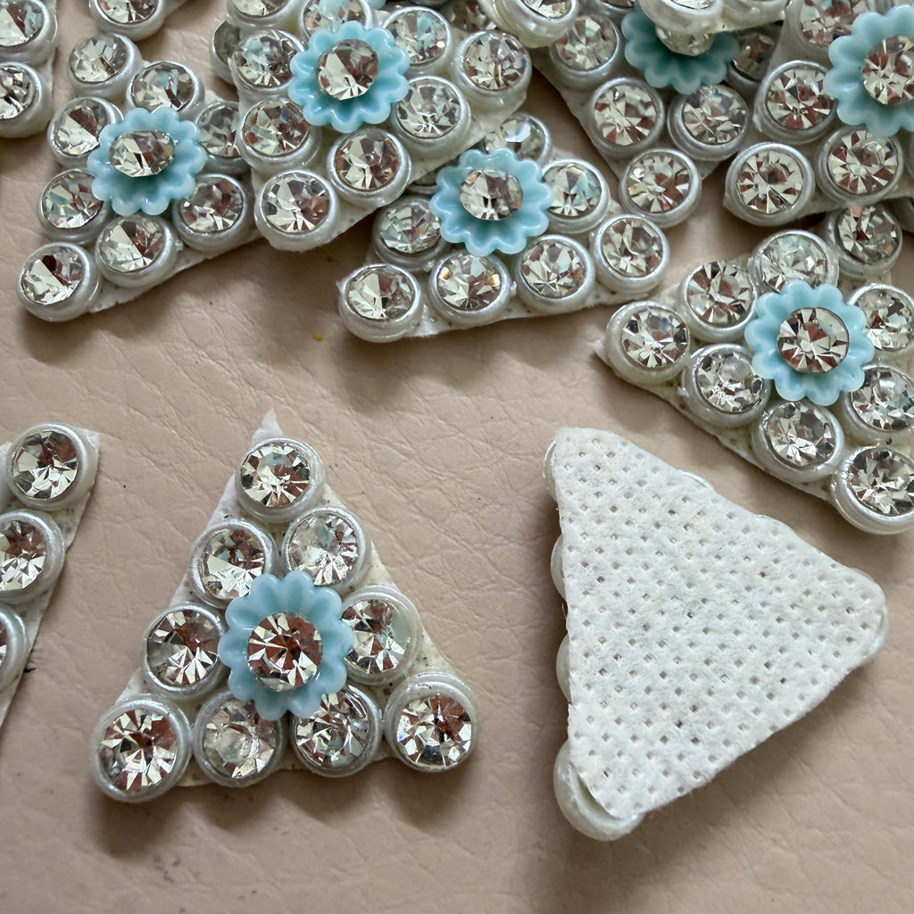 Light Blue Flower Triangle Rhinestone Patches – 20 Piece Bulk Appliqué Set