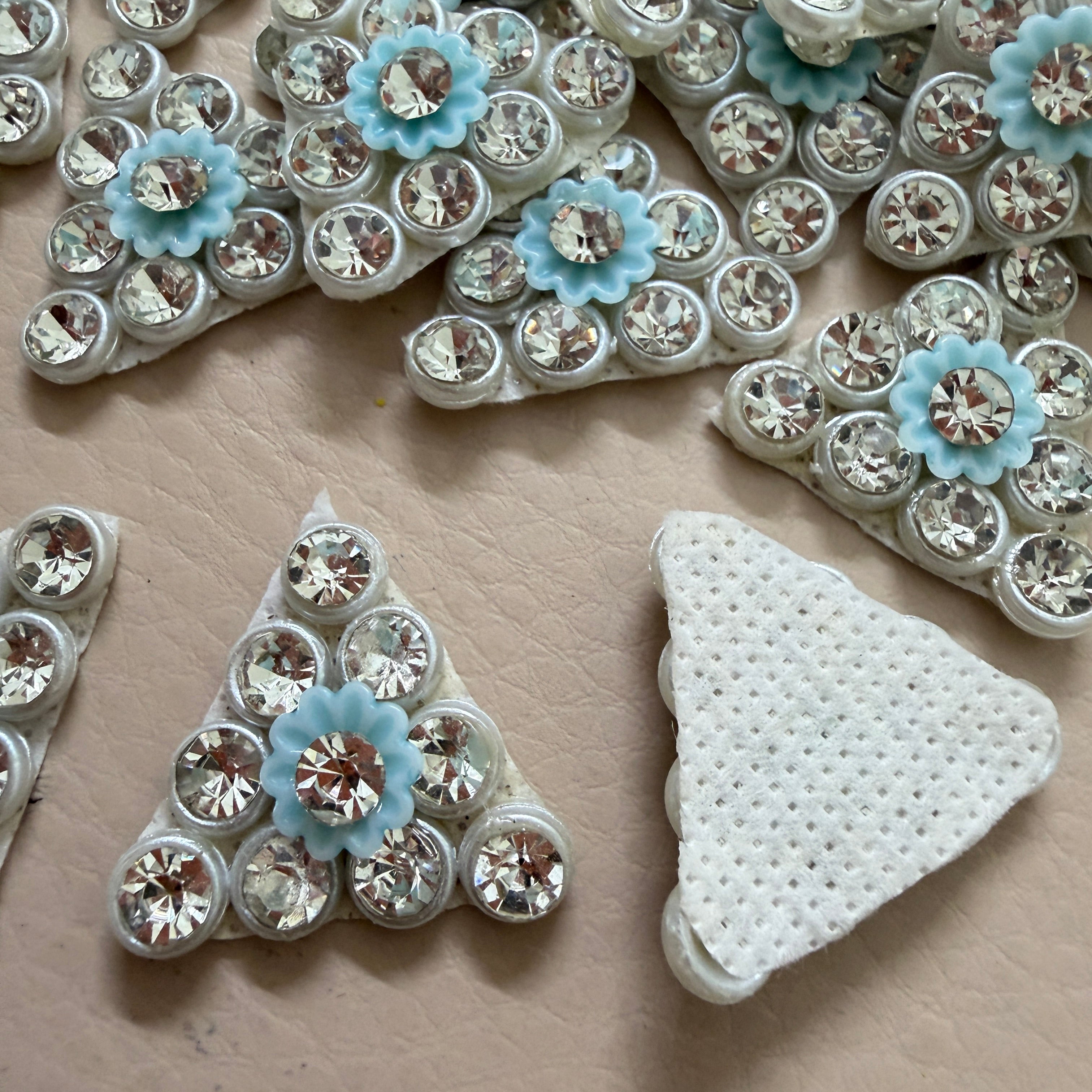 Light Blue Flower Triangle Rhinestone Patches – 20 Piece Bulk Appliqué Set