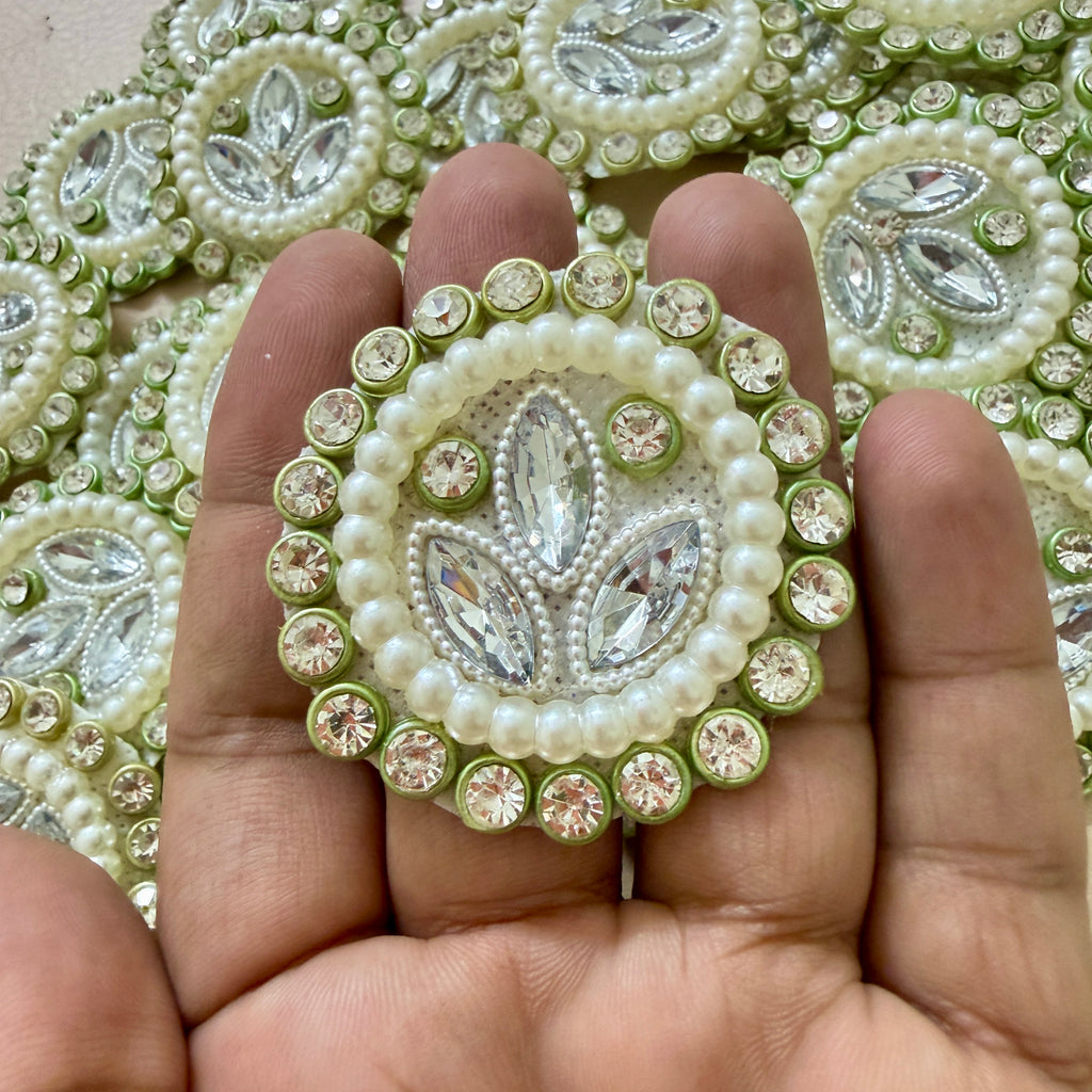 Pearl & Rhinestone Round Applique Patches - Pack of 10