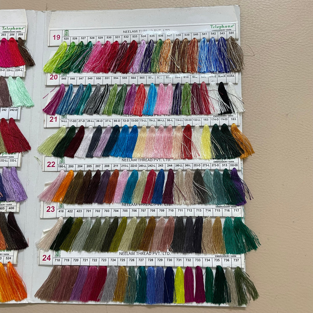 Telephone Embroidery Thread Shade Card - Filament Yarn Color Chart