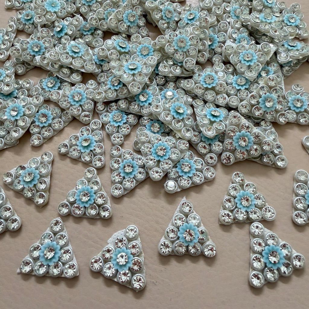 Light Blue Flower Triangle Rhinestone Patches – 20 Piece Bulk Appliqué Set