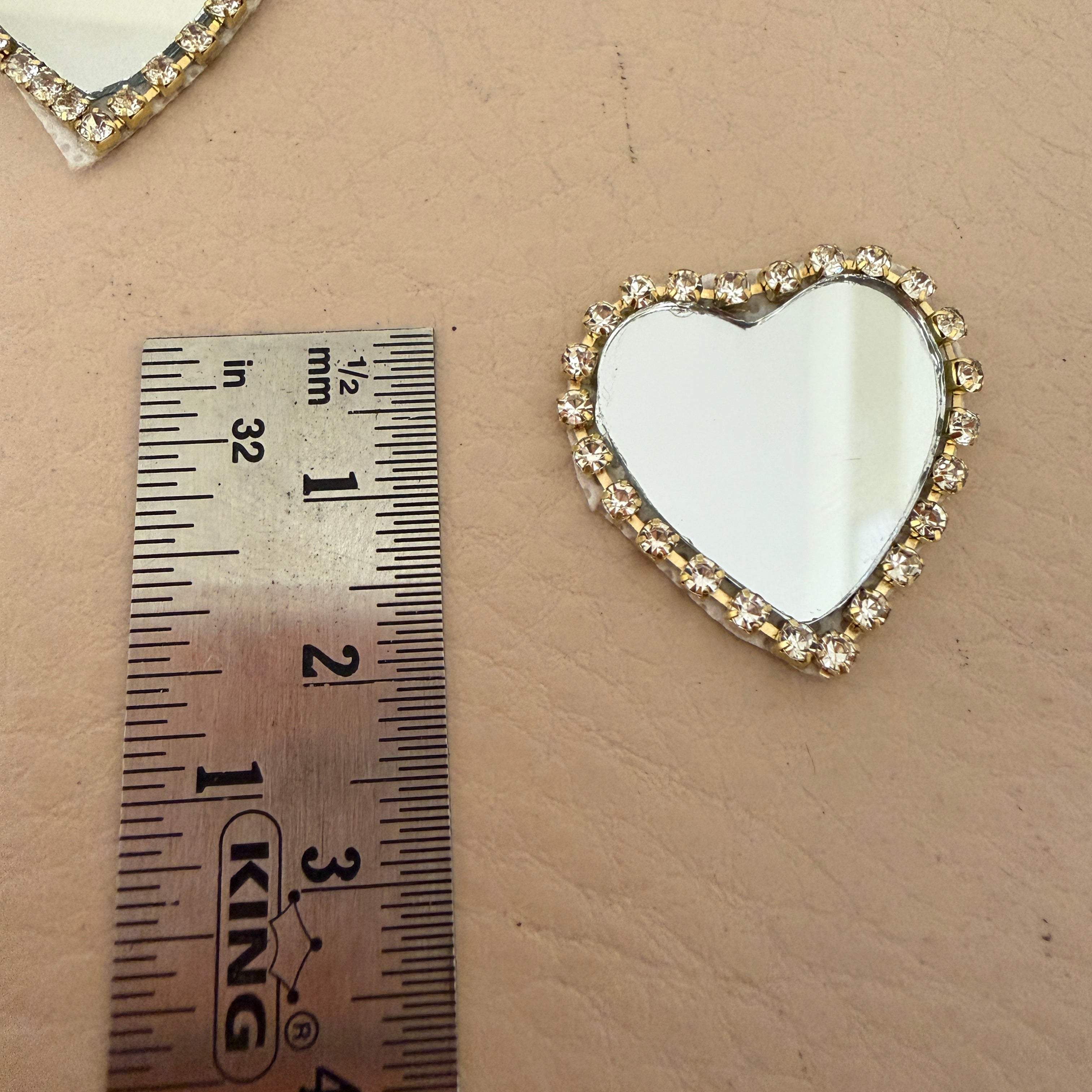 Heart Shaped Real Mirror Patches with Rhinestone Border - Pack of 25