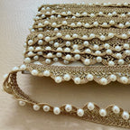 Gold Zari Scalloped Lace with Pearl Edging - 9 Yard Roll