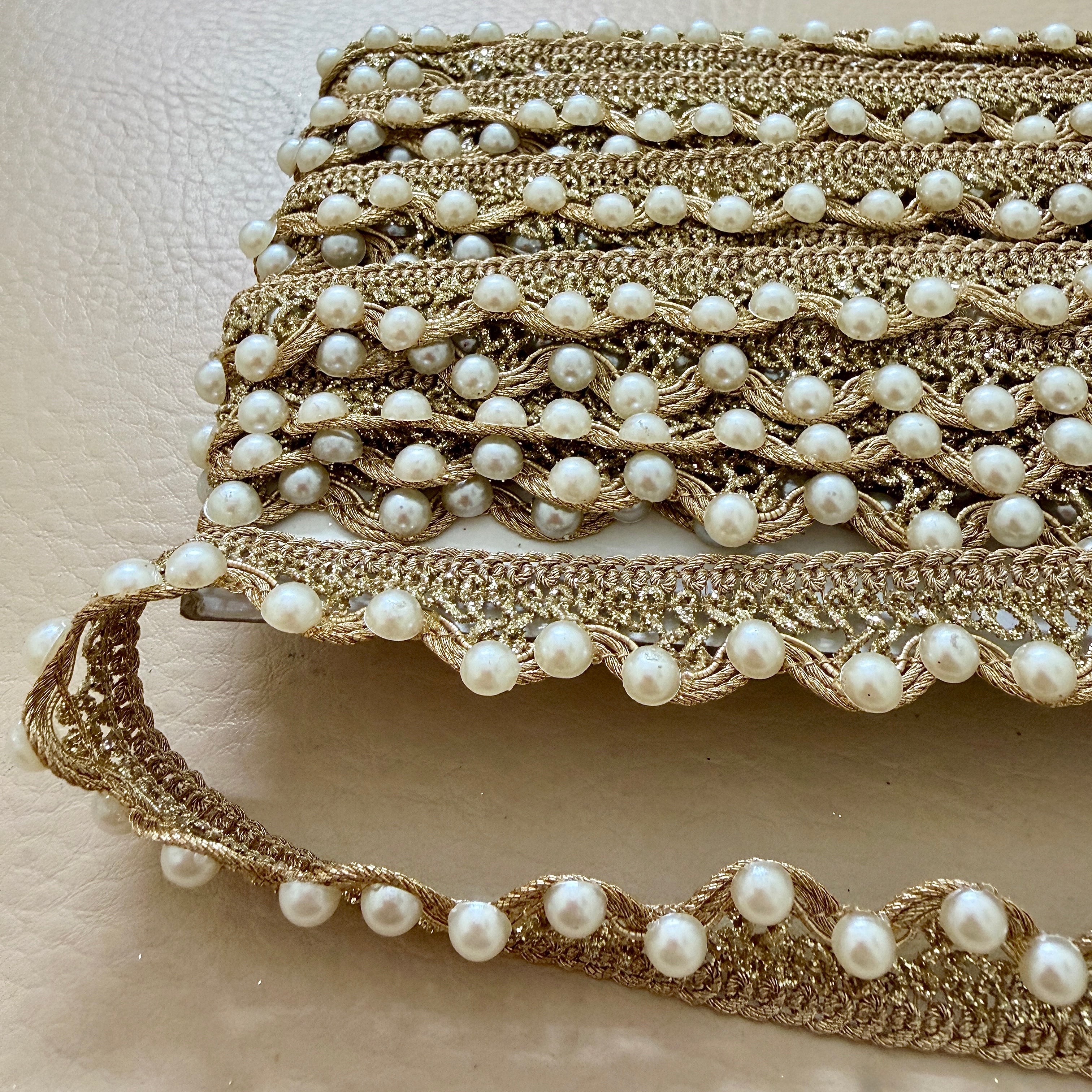 Gold Zari Scalloped Lace with Pearl Edging - 9 Yard Roll