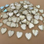 Heart Shaped Real Mirror Patches with Rhinestone Border - Pack of 25