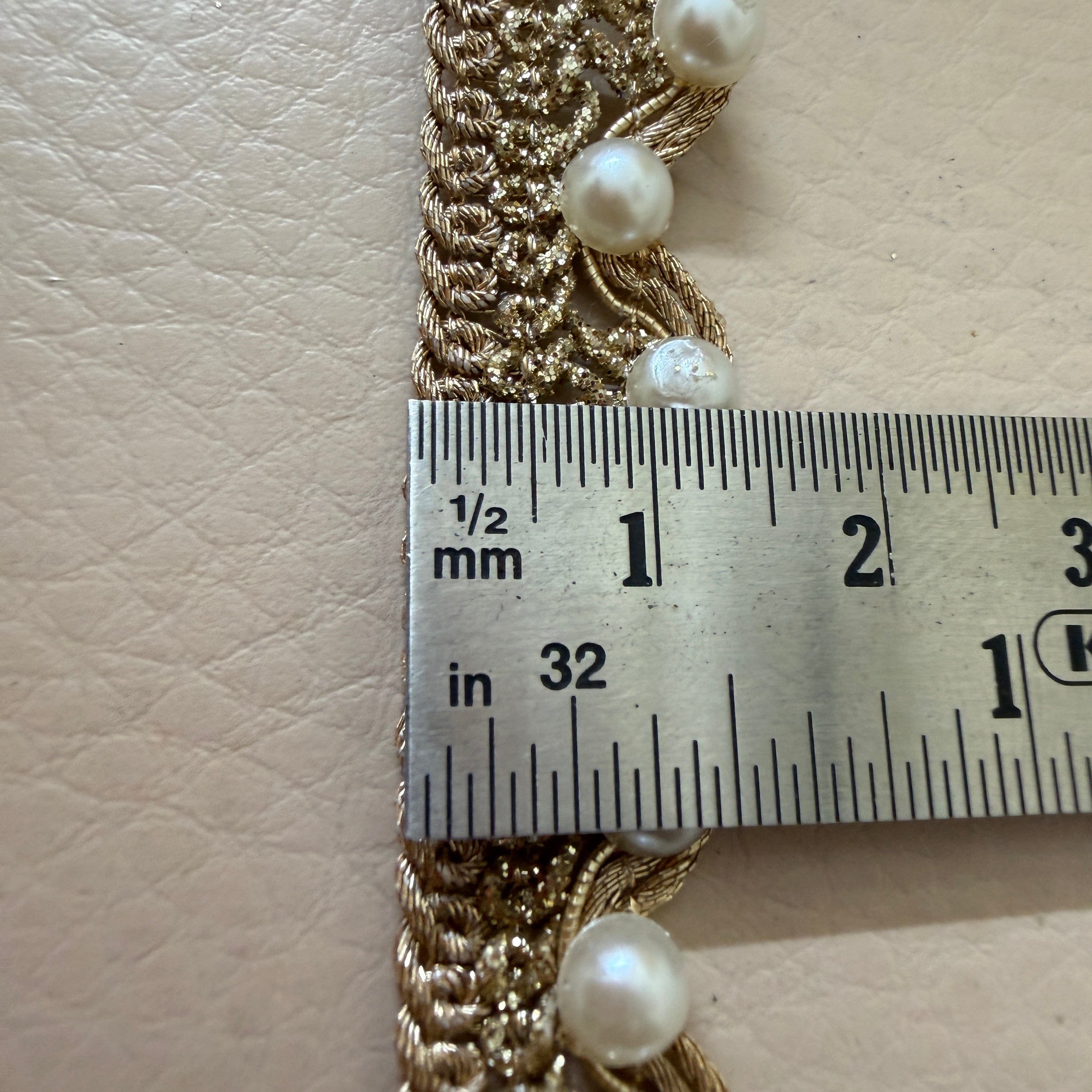 Gold Zari Scalloped Lace with Pearl Edging - 9 Yard Roll