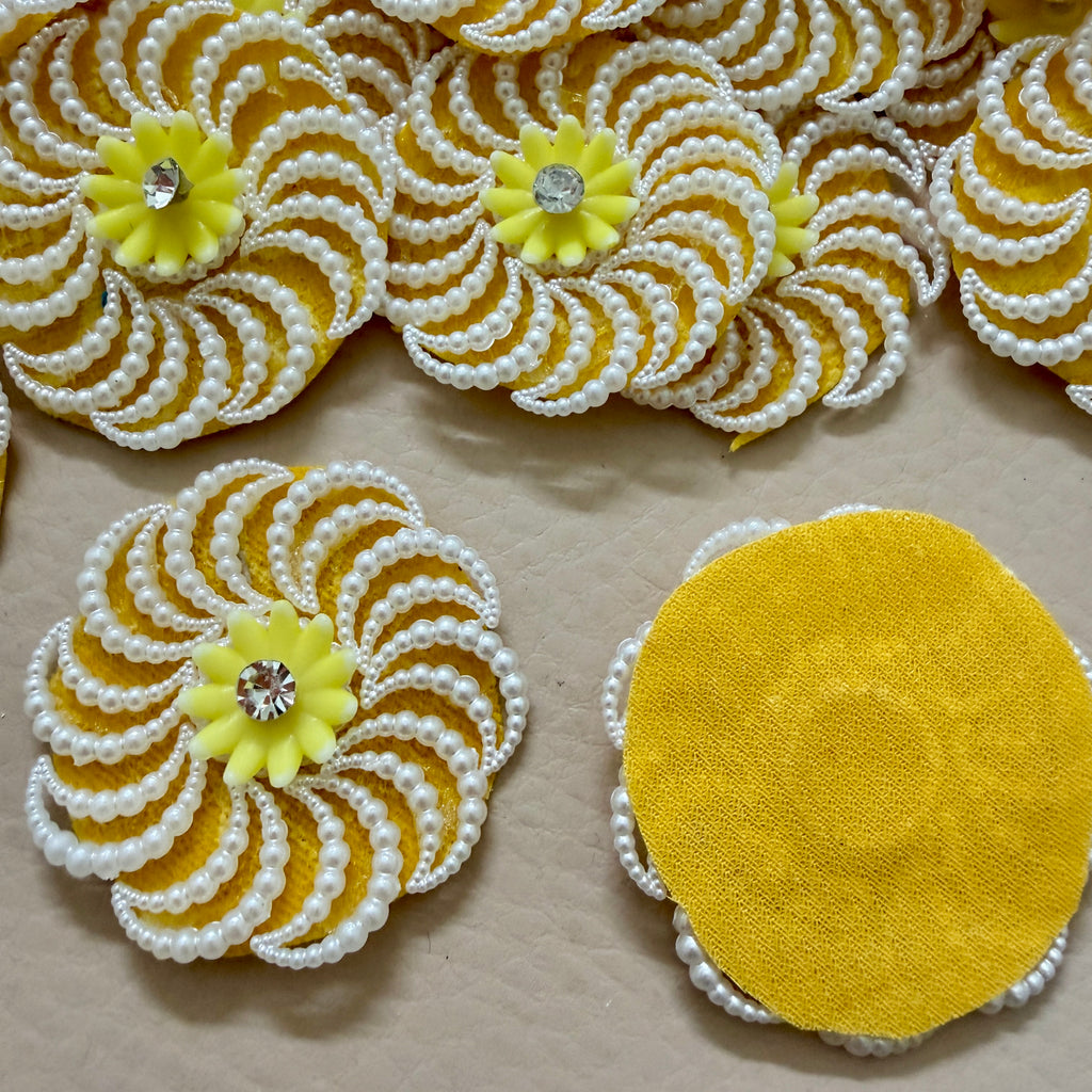 Sunflower Yellow Pearl Swirl Flower Appliques 4.5cm Craft Embellishments - Pack of 10