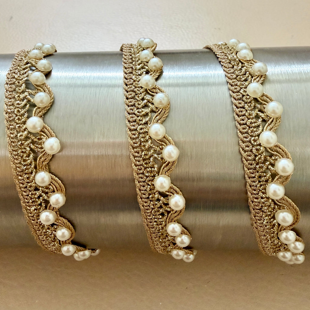 Gold Zari Scalloped Lace with Pearl Edging - 9 Yard Roll