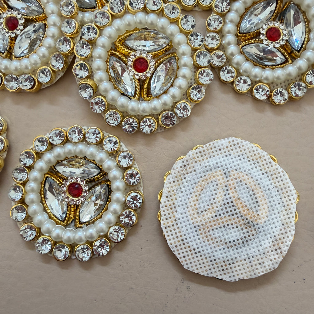 Handcrafted Kundan & Pearl Patches - Gold Rhinestone Appliques (Pack of 10)