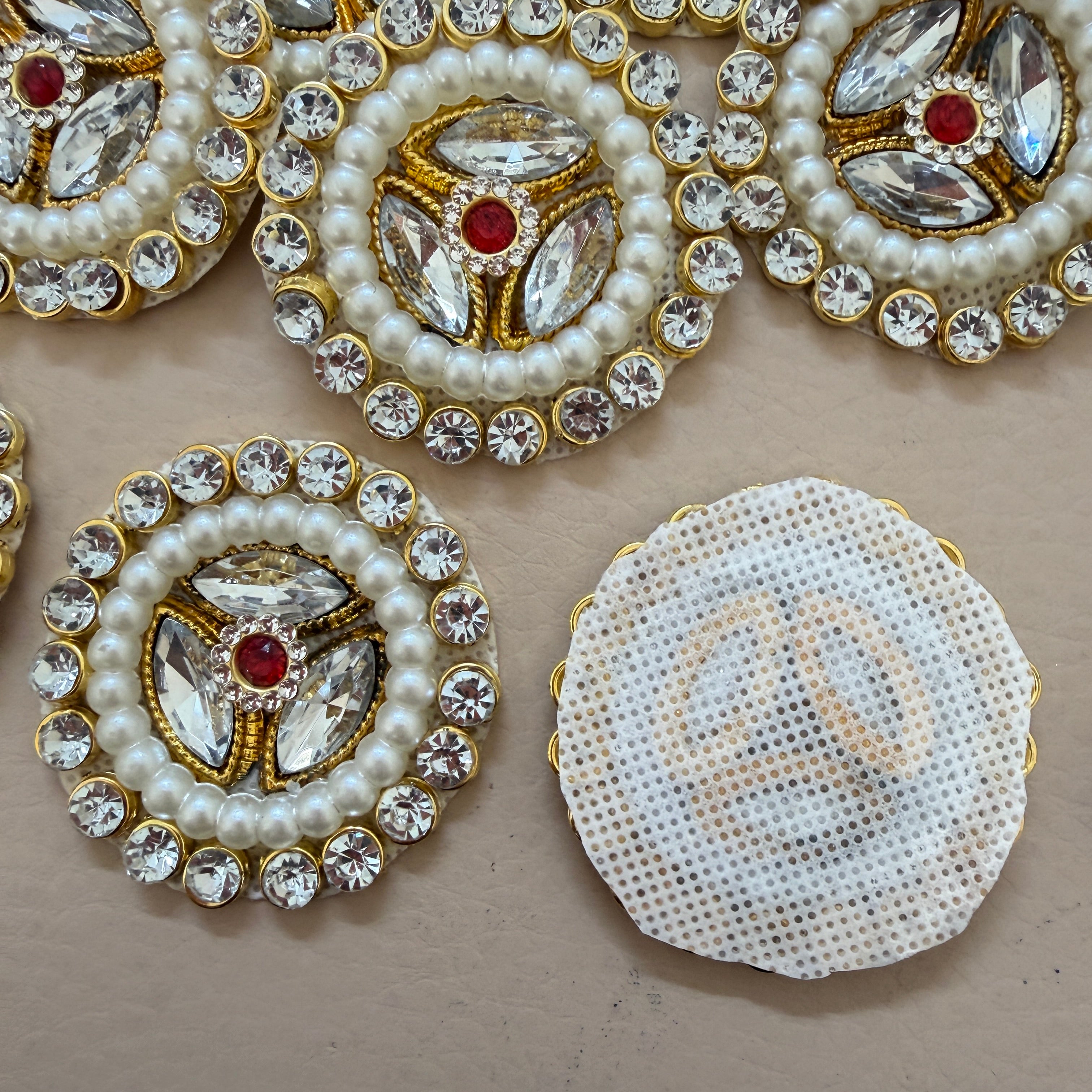 Handcrafted Kundan & Pearl Patches - Gold Rhinestone Appliques (Pack of 10)