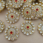 Red & Pearl Rhinestone Floral Patches – Gold Embellished Appliqué (Pack of 10)