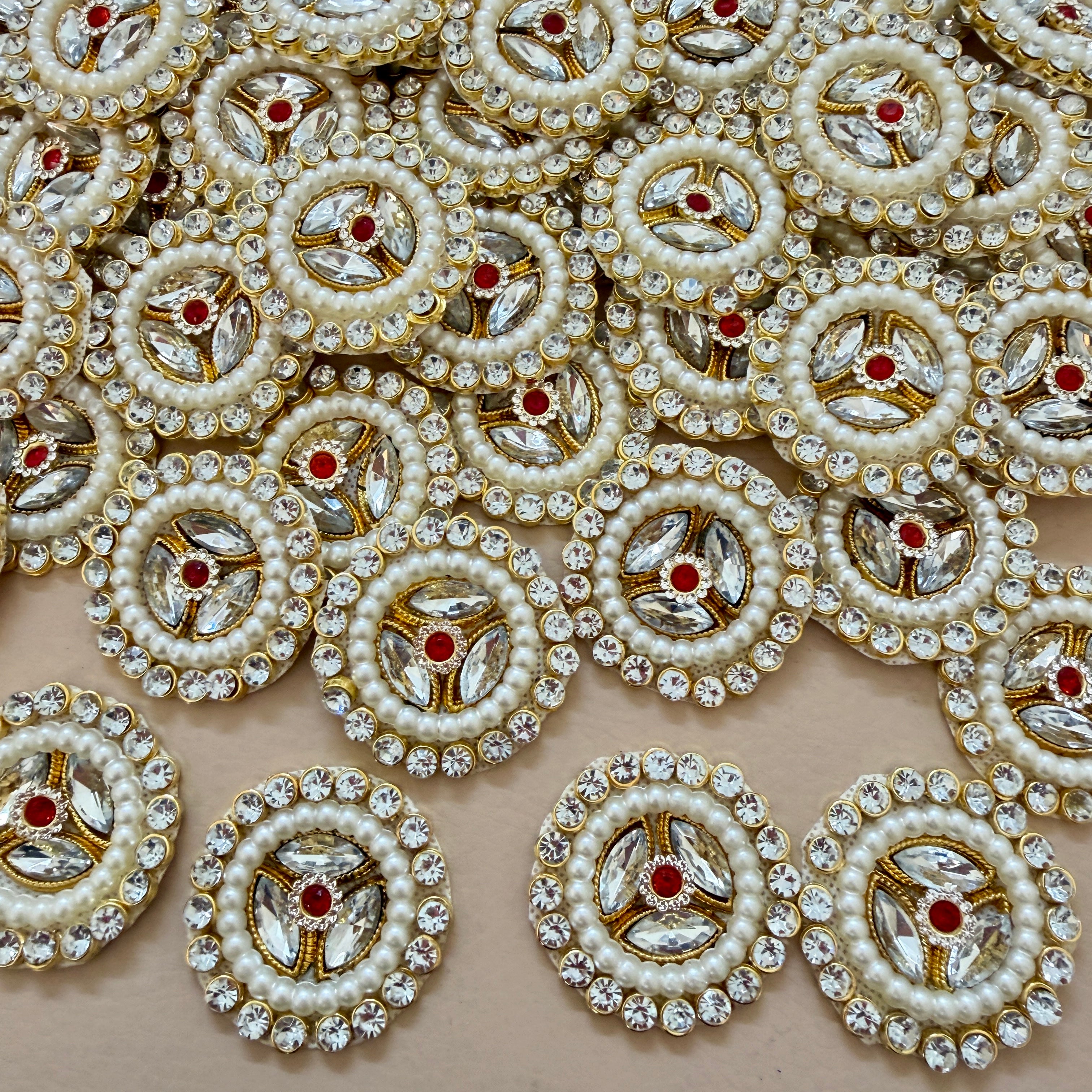 Handcrafted Kundan & Pearl Patches - Gold Rhinestone Appliques (Pack of 10)