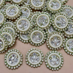 Pearl & Rhinestone Round Applique Patches - Pack of 10