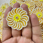 Sunflower Yellow Pearl Swirl Flower Appliques 4.5cm Craft Embellishments - Pack of 10