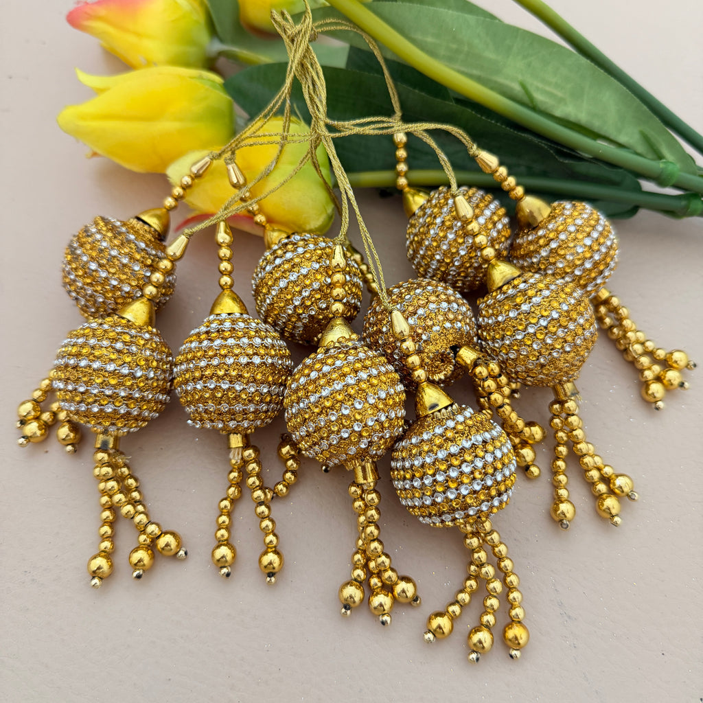 Gold Rhinestone Latkan Tassels Pair – Bridal Hanging Embellishment