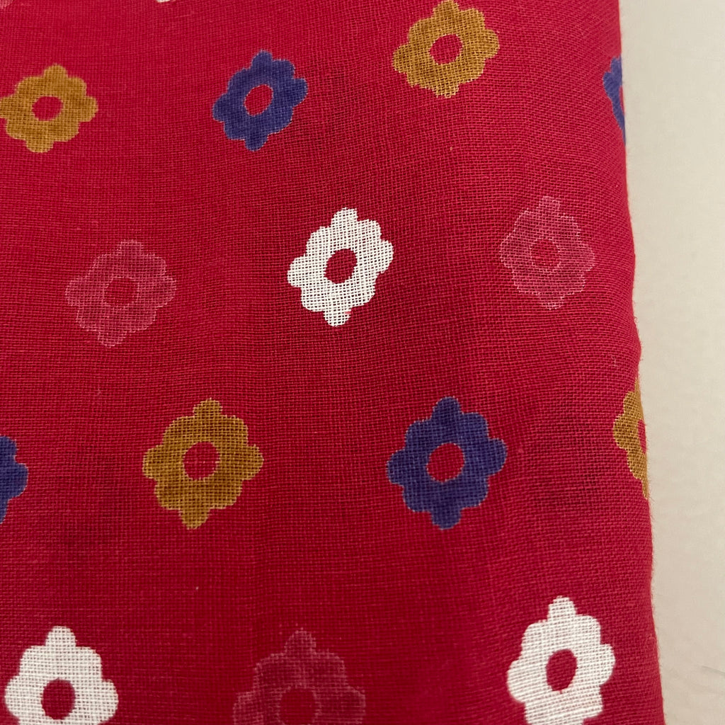 Red Indian Block Print Cotton Fabric by Yard Floral Motif - 42" Wide