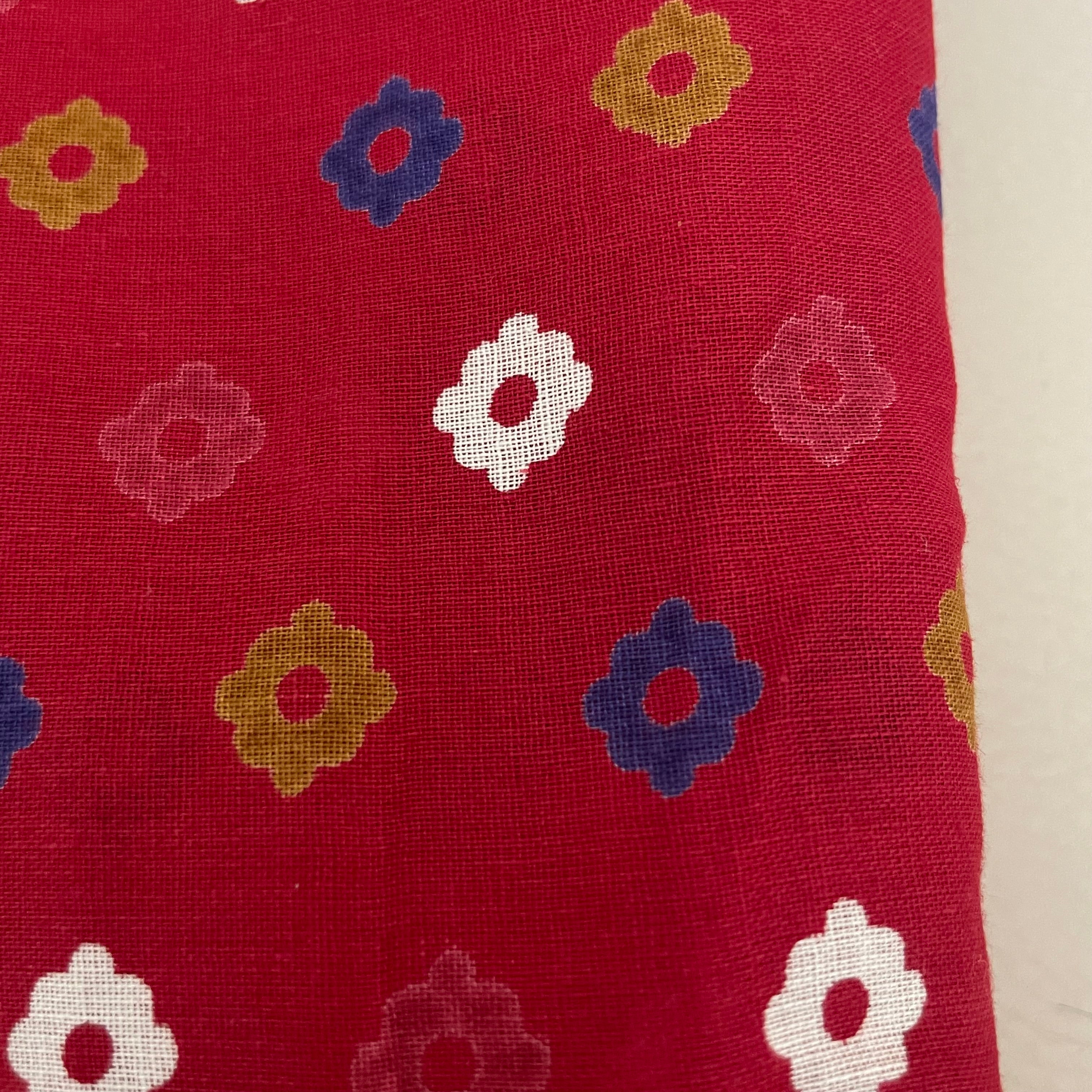 Red Indian Block Print Cotton Fabric by Yard Floral Motif - 42" Wide