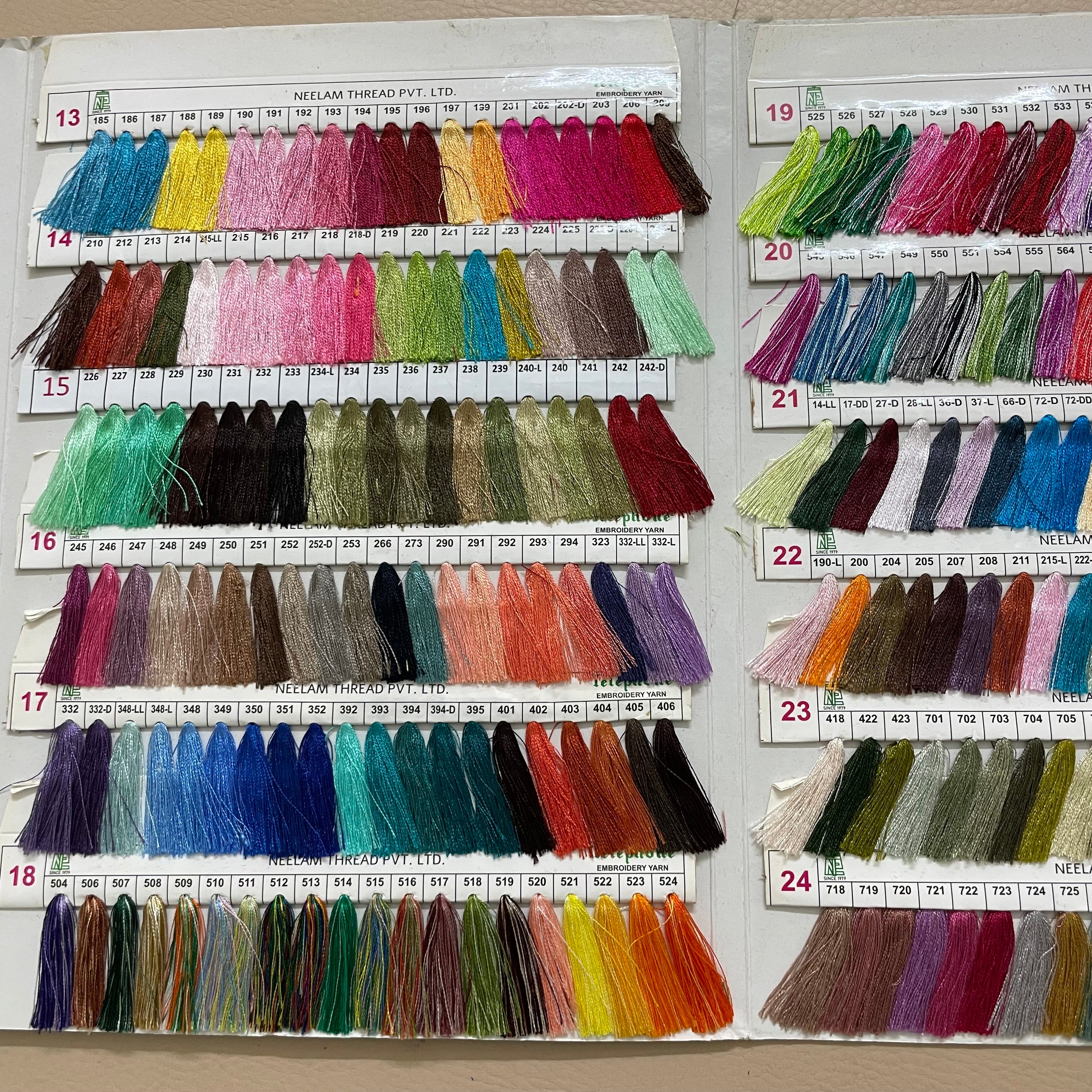 Telephone Embroidery Thread Shade Card - Filament Yarn Color Chart