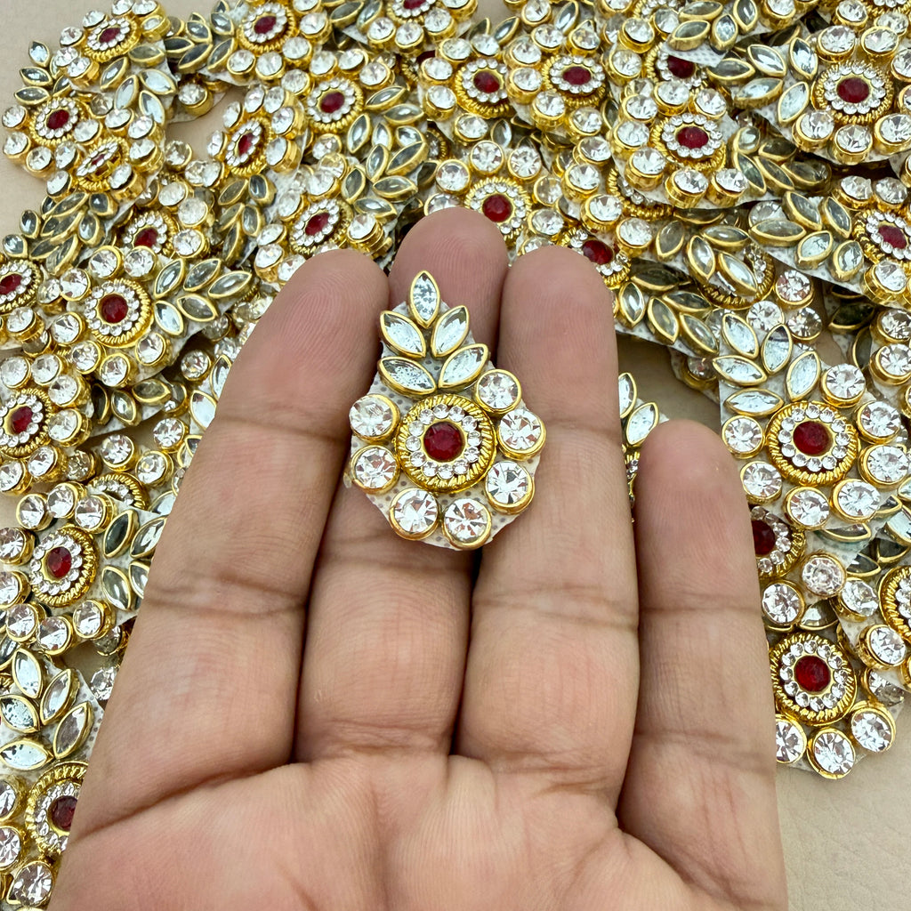 Gold Rhinestone Stone Studded Floral Patches – Pack of 10