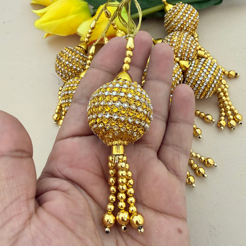 Gold Rhinestone Latkan Tassels Pair – Bridal Hanging Embellishment