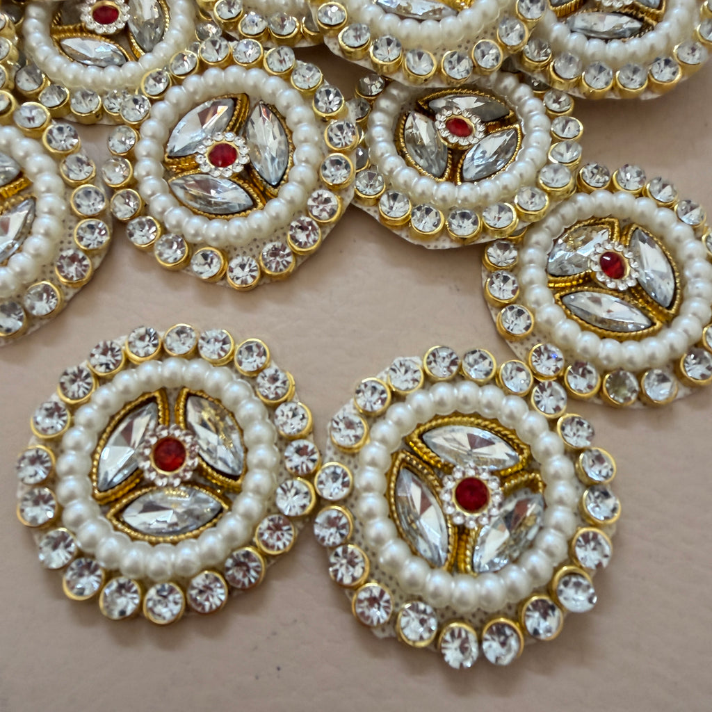 Handcrafted Kundan & Pearl Patches - Gold Rhinestone Appliques (Pack of 10)