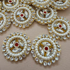 Handcrafted Kundan & Pearl Patches - Gold Rhinestone Appliques (Pack of 10)