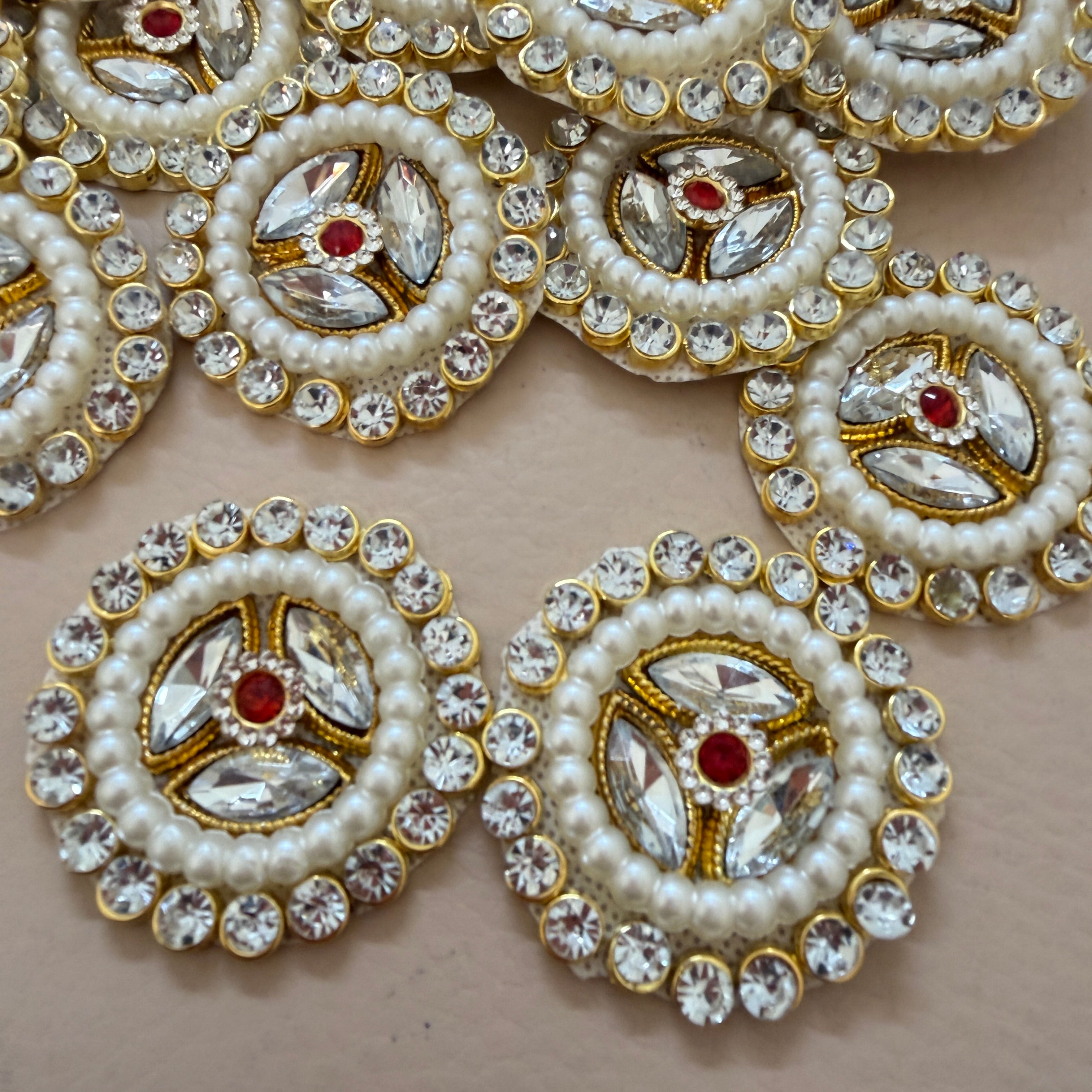 Handcrafted Kundan & Pearl Patches - Gold Rhinestone Appliques (Pack of 10)