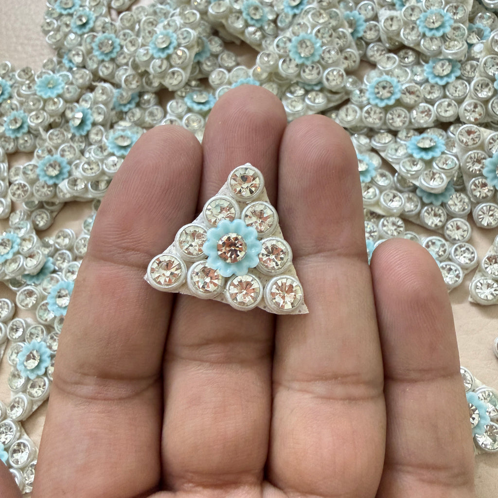 Light Blue Flower Triangle Rhinestone Patches – 20 Piece Bulk Appliqué Set