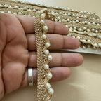 Gold Zari Scalloped Lace with Pearl Edging - 9 Yard Roll