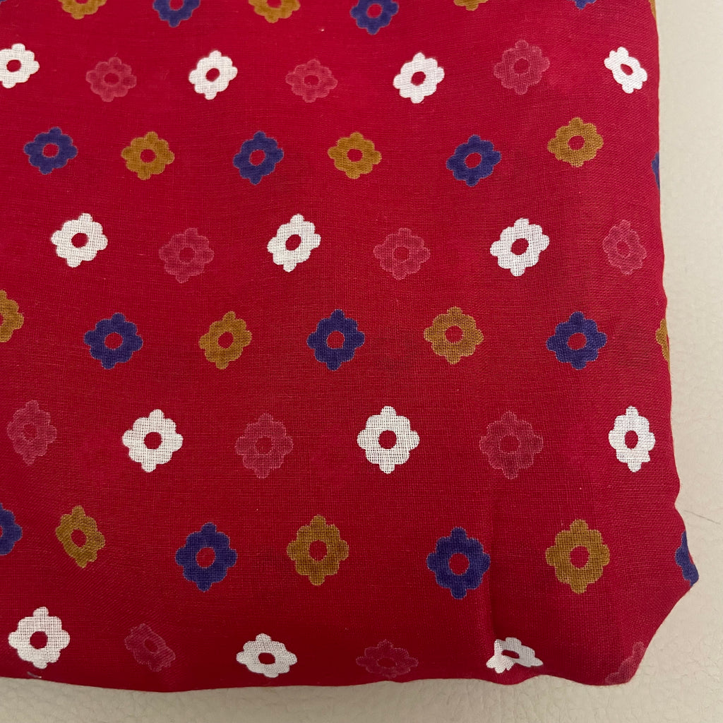 Red Indian Block Print Cotton Fabric by Yard Floral Motif - 42" Wide