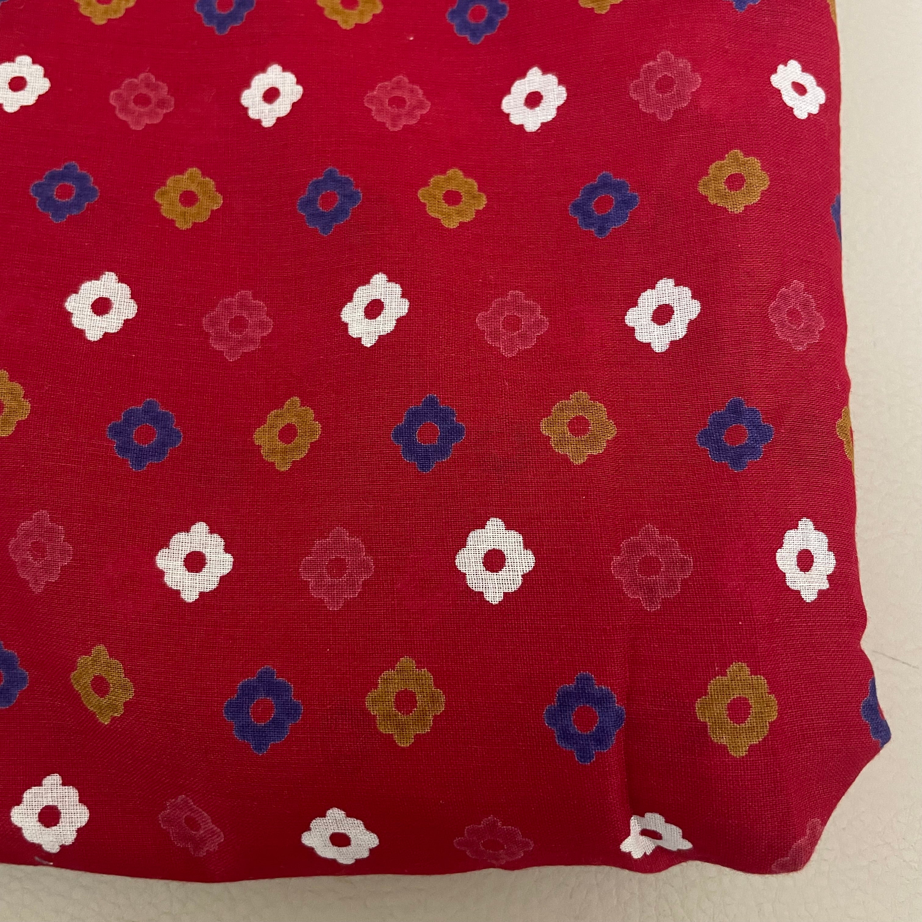Red Indian Block Print Cotton Fabric by Yard Floral Motif - 42" Wide