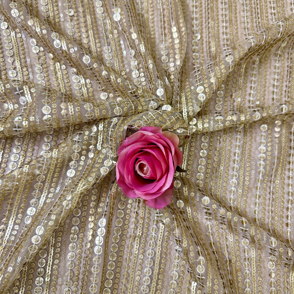 Gold Net Embroidered Fabric by Yard – 46" Wide | 38" Embroidery Width