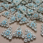 Light Blue Flower Triangle Rhinestone Patches – 20 Piece Bulk Appliqué Set