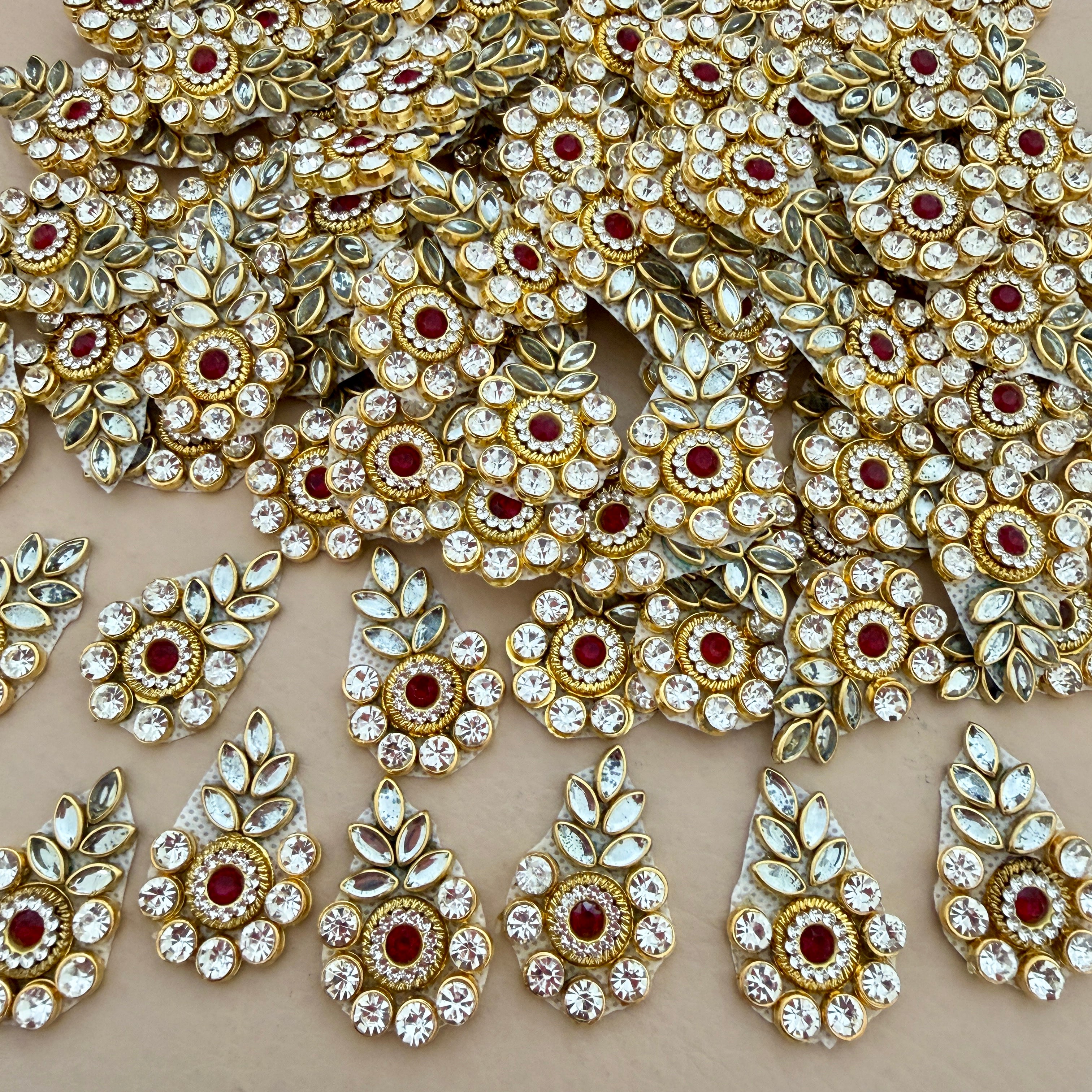 Gold Rhinestone Stone Studded Floral Patches – Pack of 10