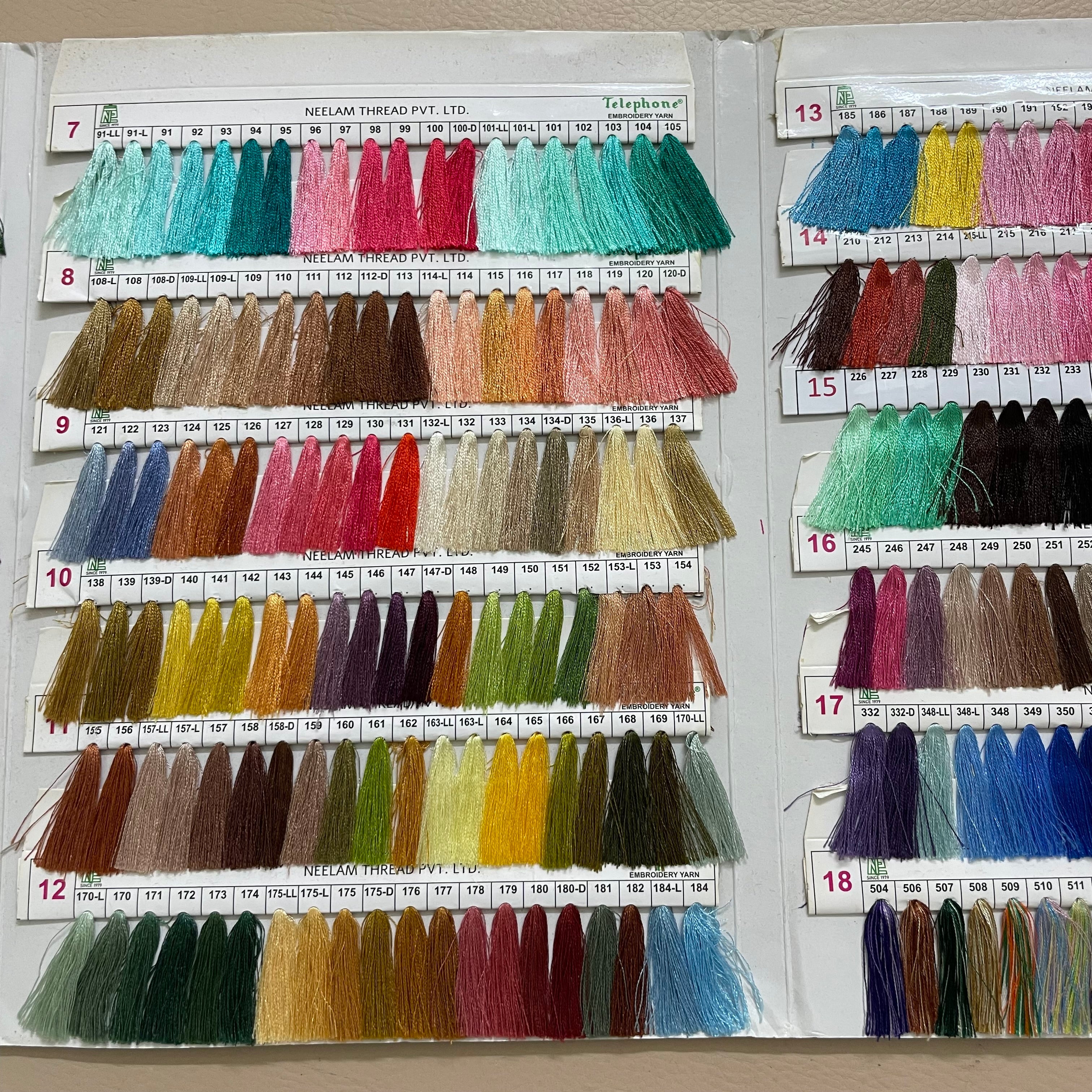 Telephone Embroidery Thread Shade Card - Filament Yarn Color Chart