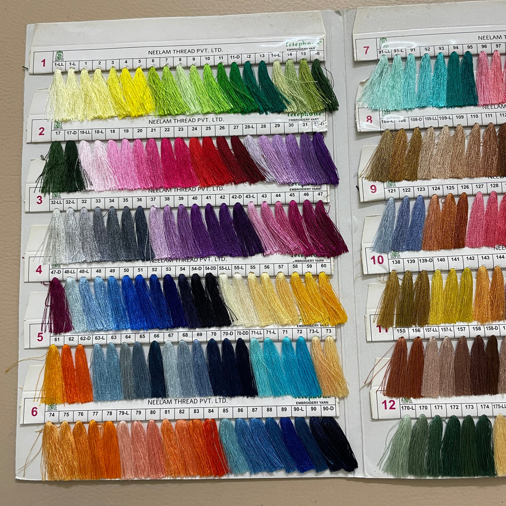 Telephone Embroidery Thread Shade Card - Filament Yarn Color Chart