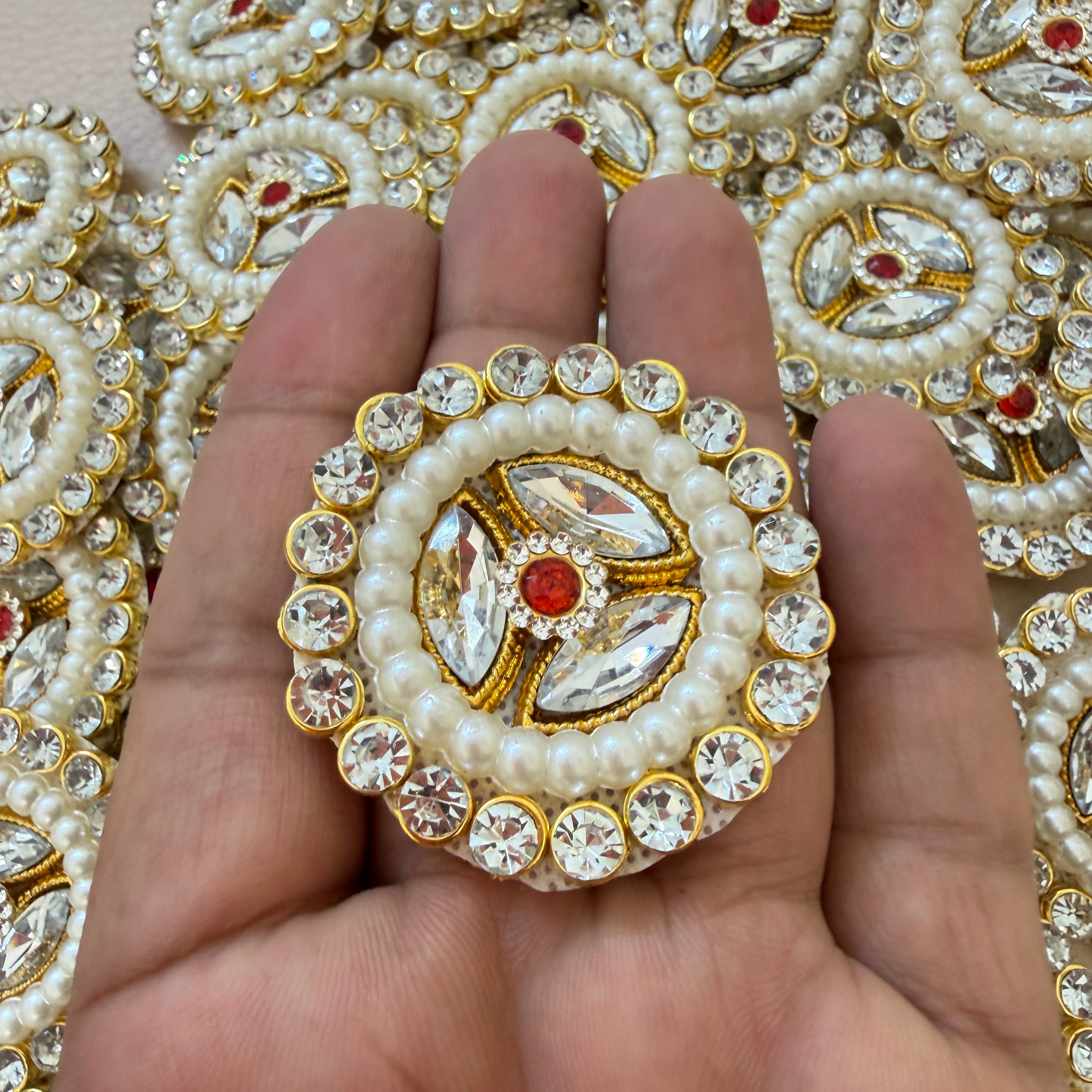 Handcrafted Kundan & Pearl Patches - Gold Rhinestone Appliques (Pack of 10)