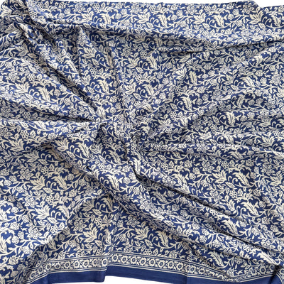 Blue fabric with white floral pattern