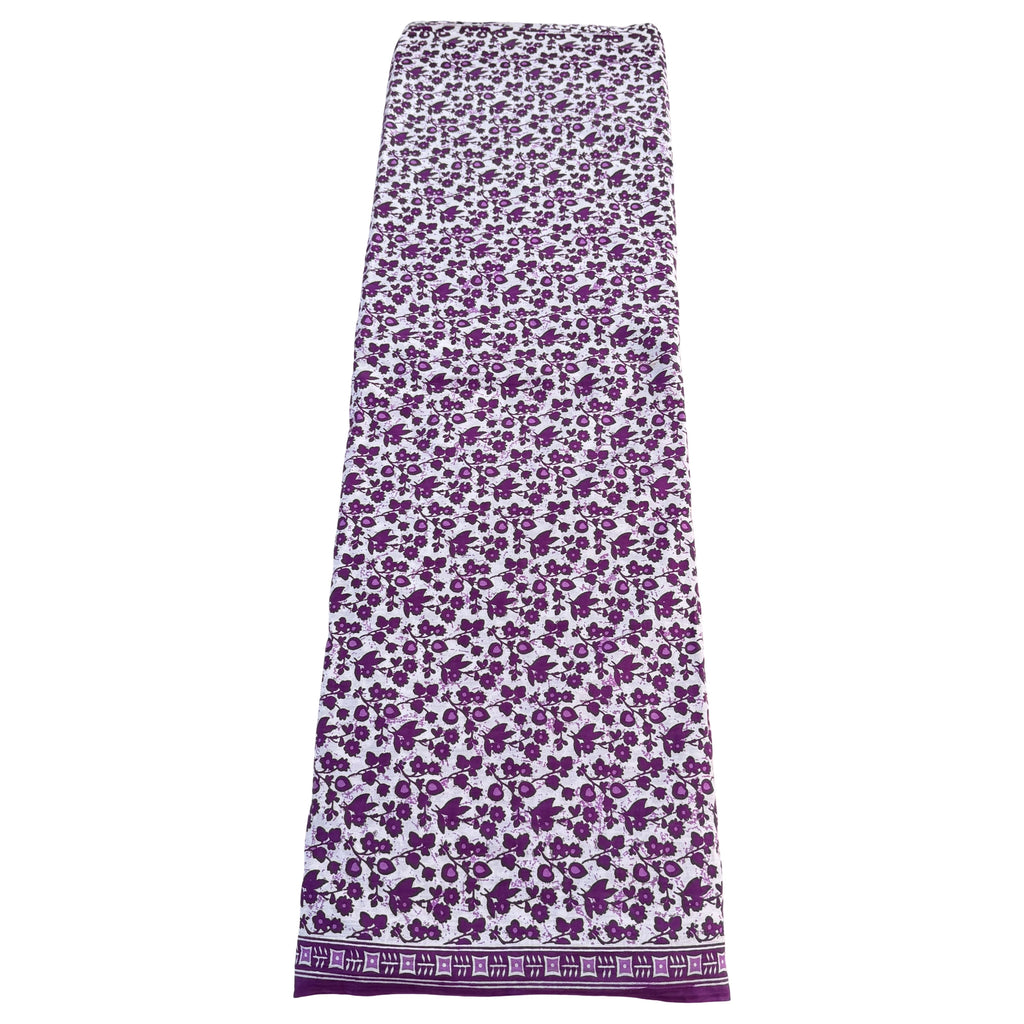 Long skirt with purple floral pattern on a white background