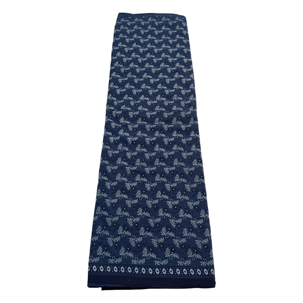 Navy blue scarf with white floral pattern on a white background