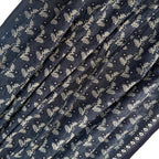 Navy blue fabric with white floral pattern