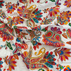 White Multicolor Paisley Floral Printed & Sequin Embroidered Fabric – 46" Width