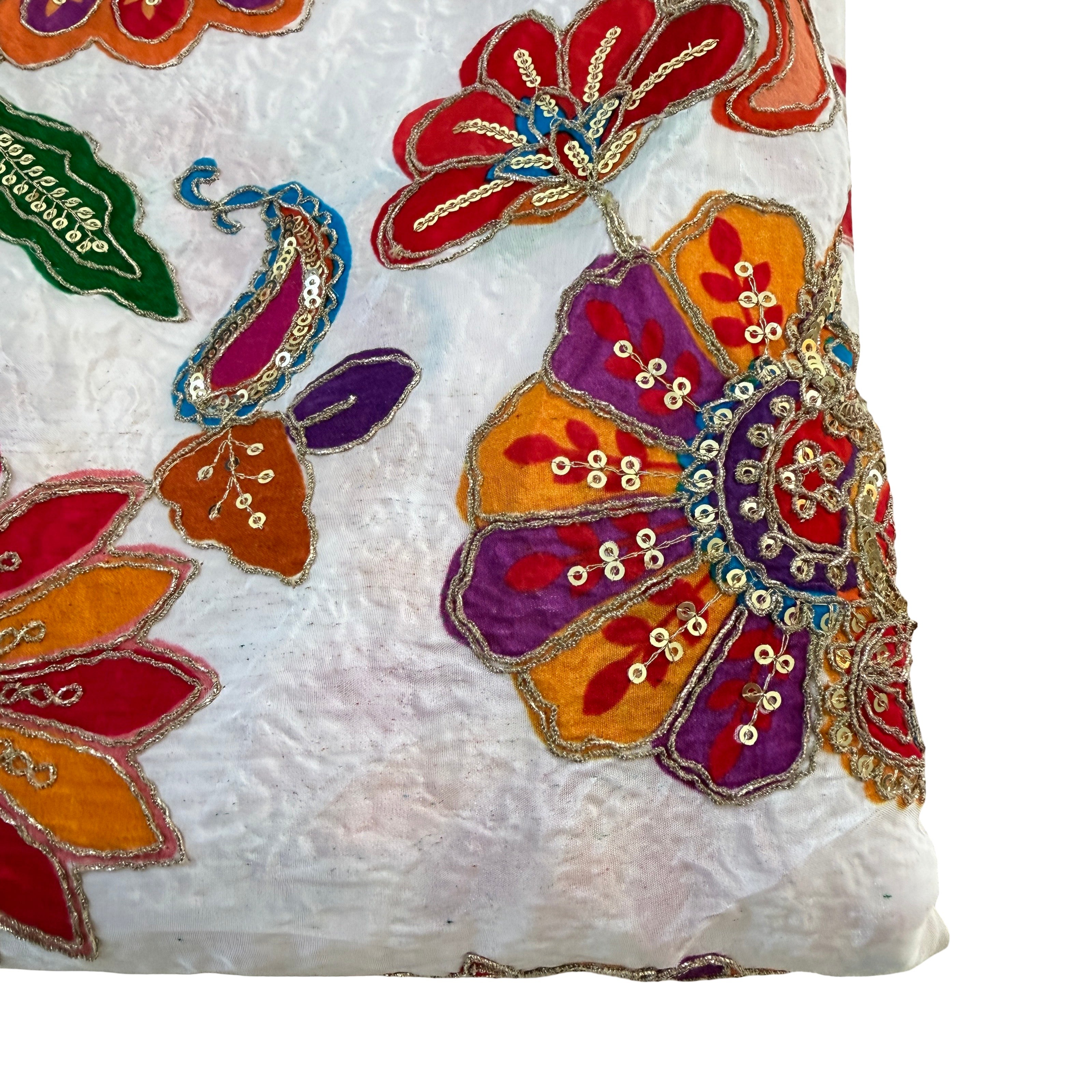 White Multicolor Paisley Floral Printed & Sequin Embroidered Fabric – 46" Width