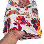 White Multicolor Paisley Floral Printed & Sequin Embroidered Fabric – 46" Width
