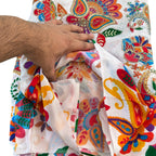 White Multicolor Paisley Floral Printed & Sequin Embroidered Fabric – 46" Width
