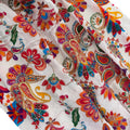 White Multicolor Paisley Floral Printed & Sequin Embroidered Fabric – 46" Width